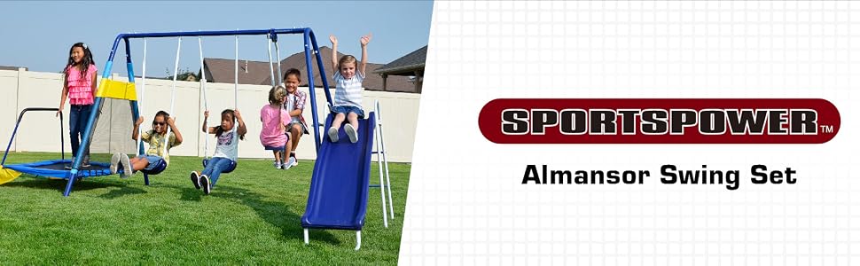 sportspower almansor swing set trampoline slide swing safety exercise kids play activity friends