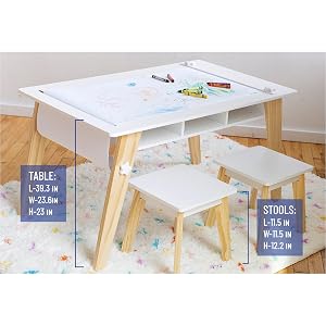 wildkin white wooden arts and crafts table kids toddlers stools organization playroom storage