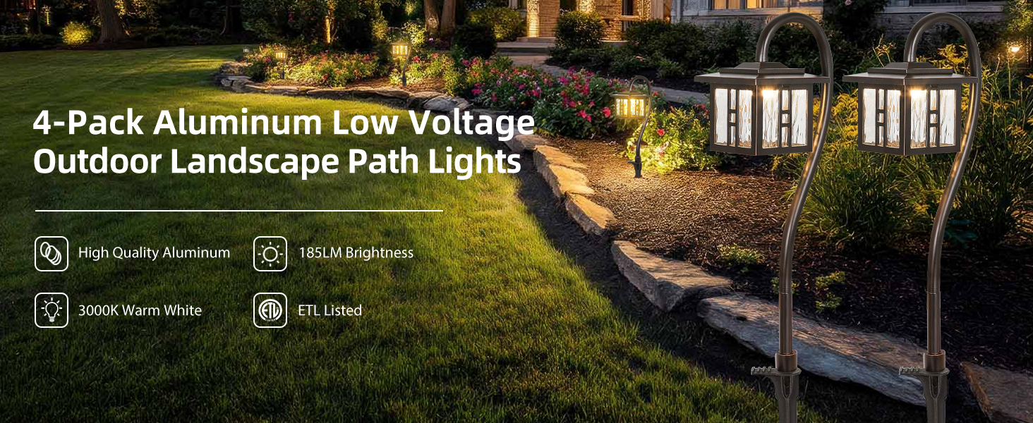 4 Pack Aluminum Low Voltage Outdoor Landscape Pathway Lights