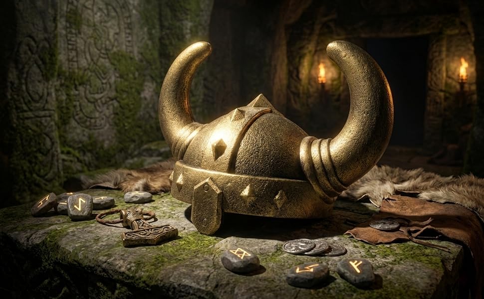 LOOYAR Viking Horned Helmet – Medieval Berserker Warrior Costume for Adults, Halloween &amp;amp; LARP