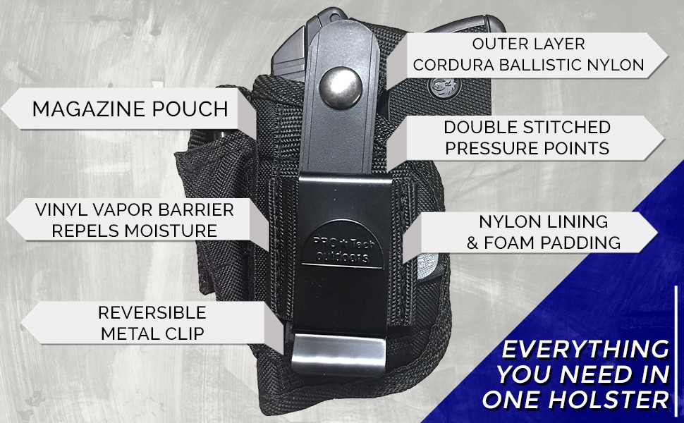 Belt or Clip on Side Holster w/Magazine Pouch