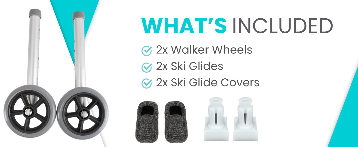 What's Included 2x Walker Wheels 2x Ski Glides 2x Ski Glides Covers