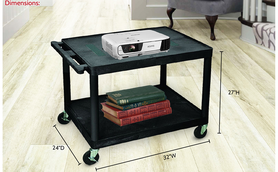 LUXOR LE27-B Audio and Video Utility Cart, 2 Shelves, Black