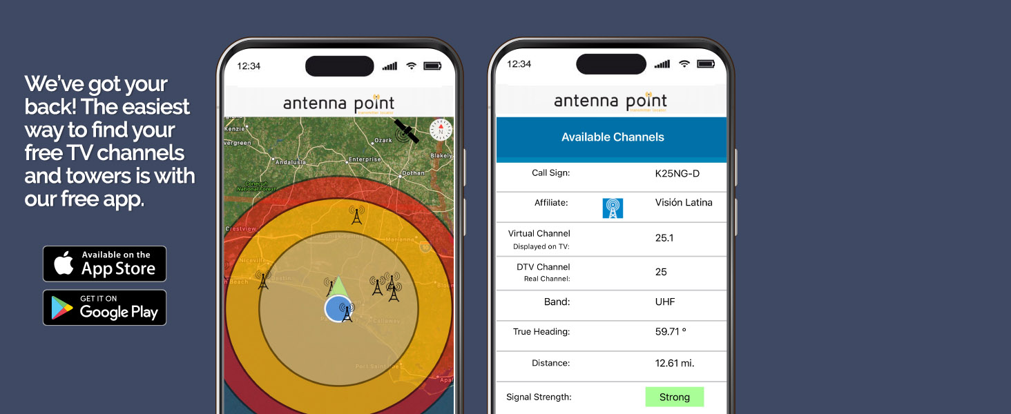 The easiest way to find your free local TV channels and towers is our free Antenna Point app