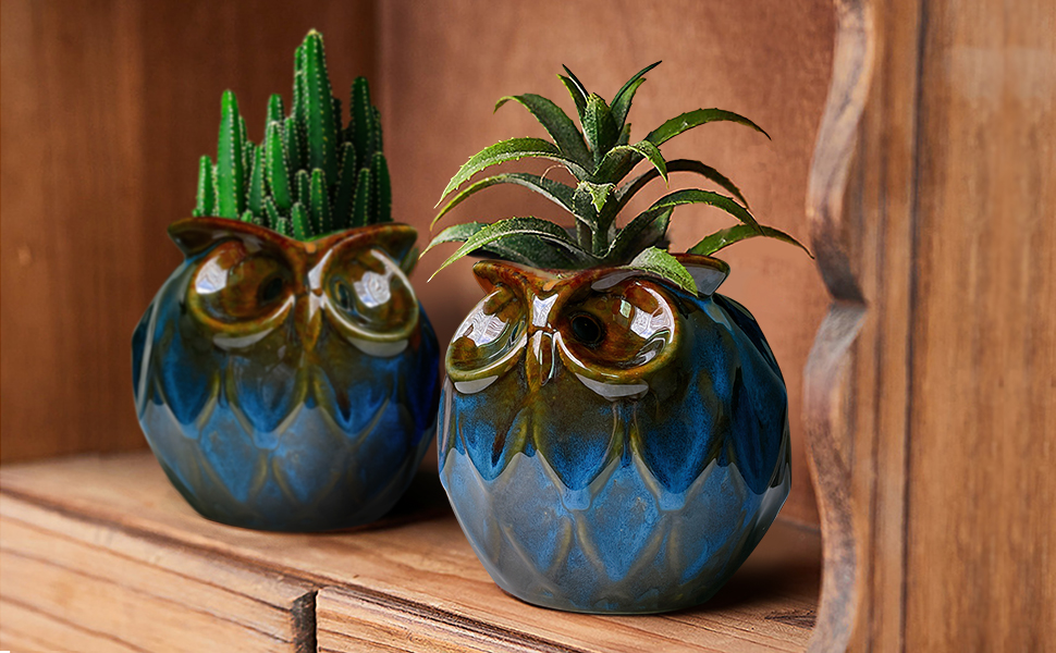 blue owl home decor plant pot planter