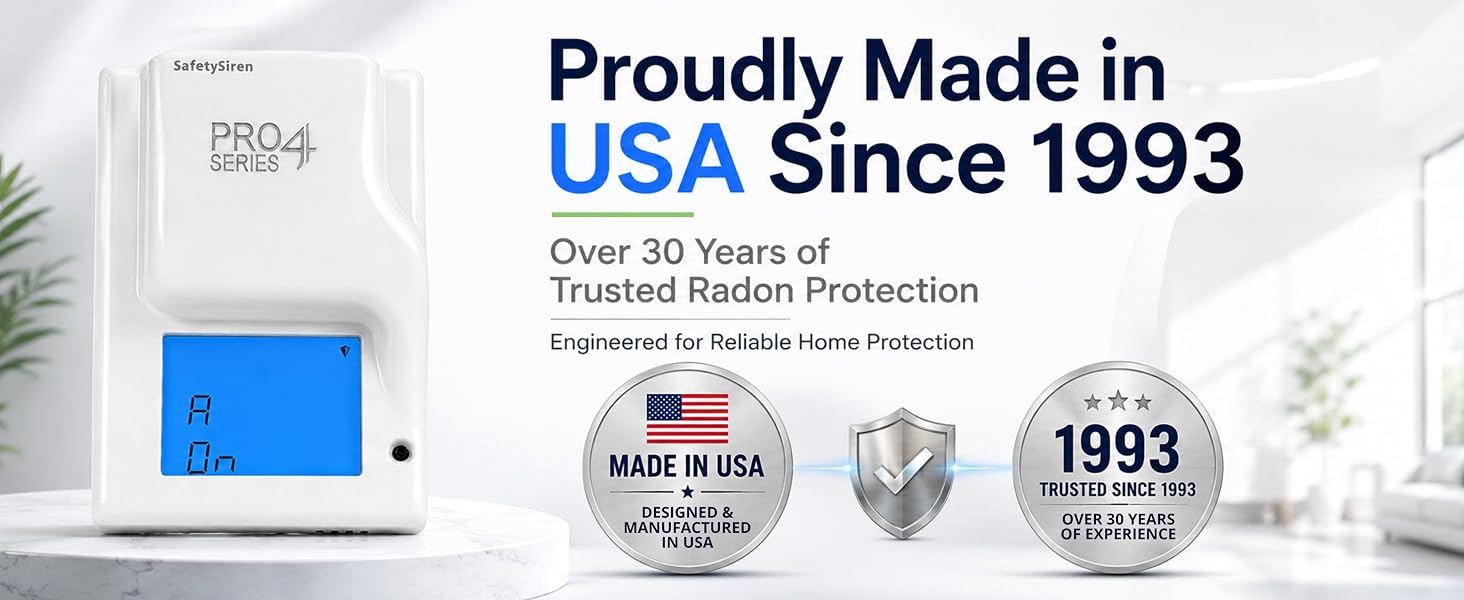 SafetySiren Radon Detector for Home Basement, Office, Commercial – Radon Gas Monitoring