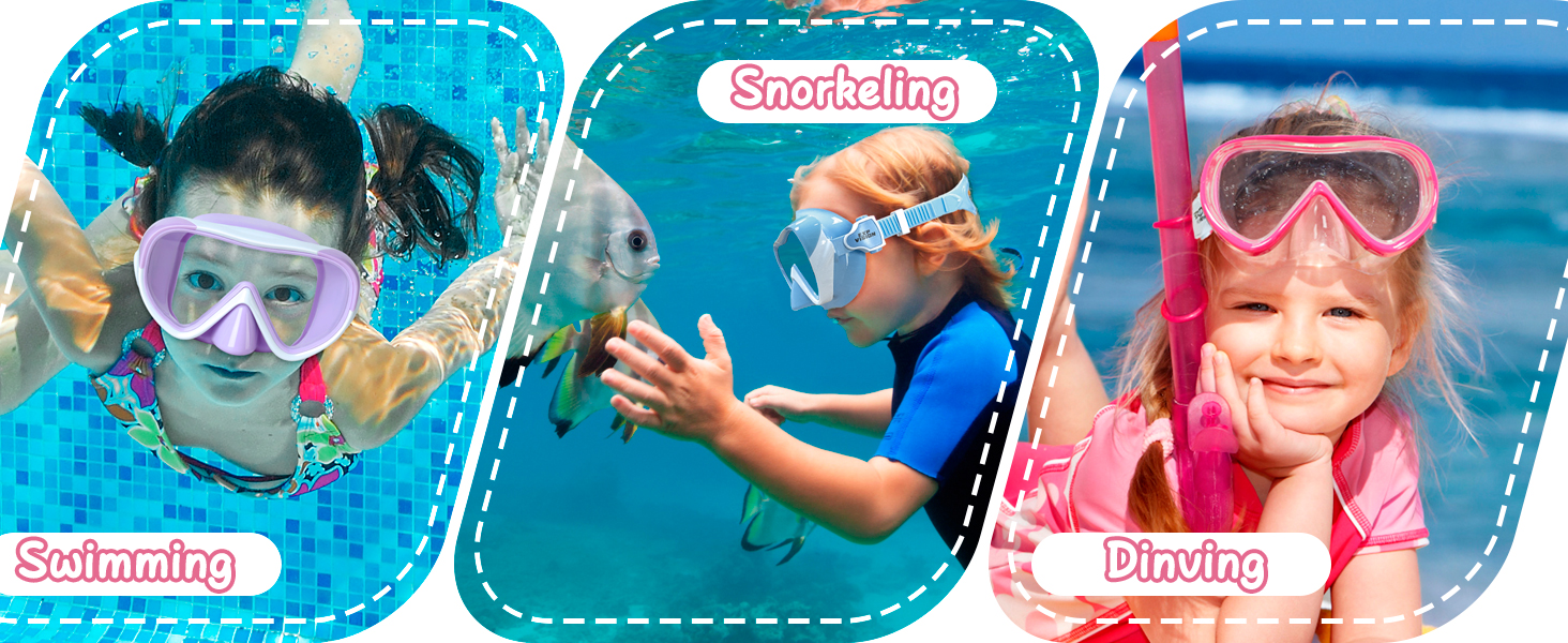 Kids Swim Goggles Snorkel Diving Mask for Youth(5-15), Anti-Fog 180° Clear View