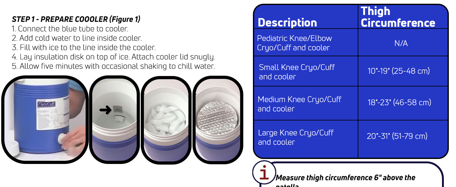 How to prepare the cooler, Measurments by size
