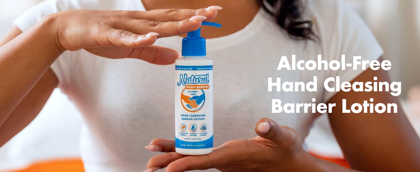 Hand Cleansing Barrier Lotion For Dry Hands made with monolaurin