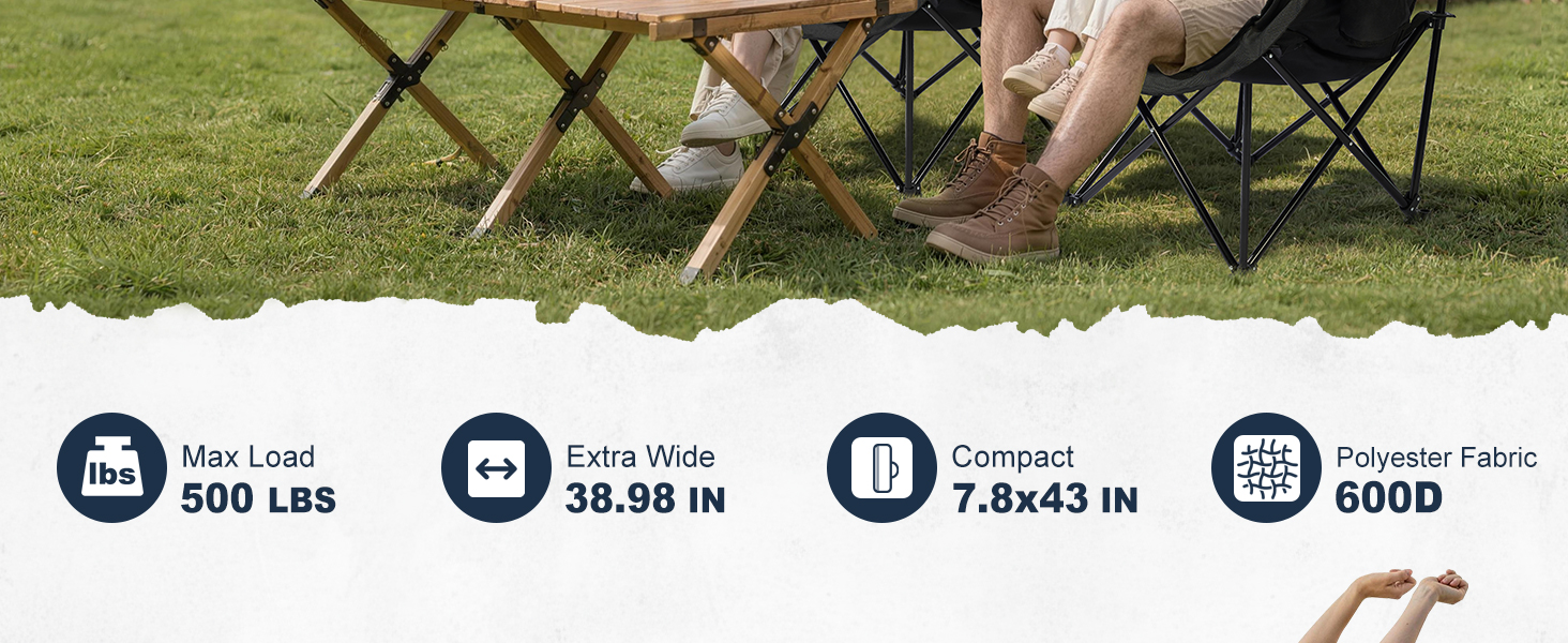 max load 500lbs, extra wide 38.98in, compact 7.8*43in, polyester fabric 600d