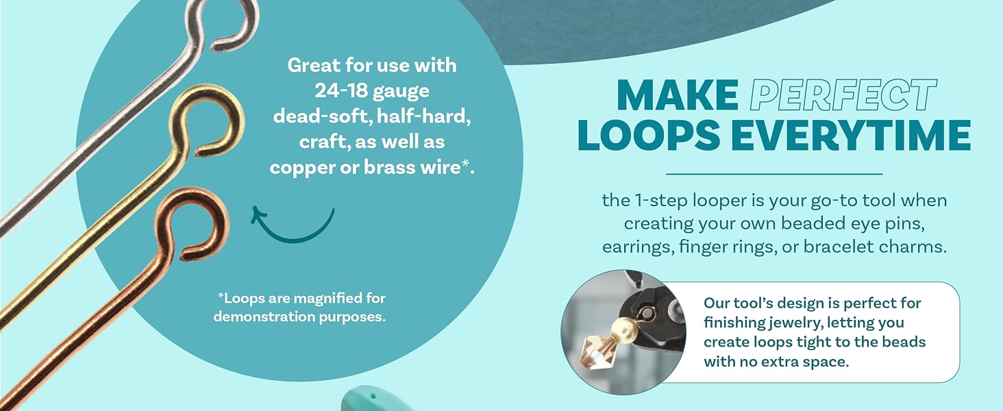 The 1-step looper can be used with dead-soft, hard, craft, copper, and brass wire.