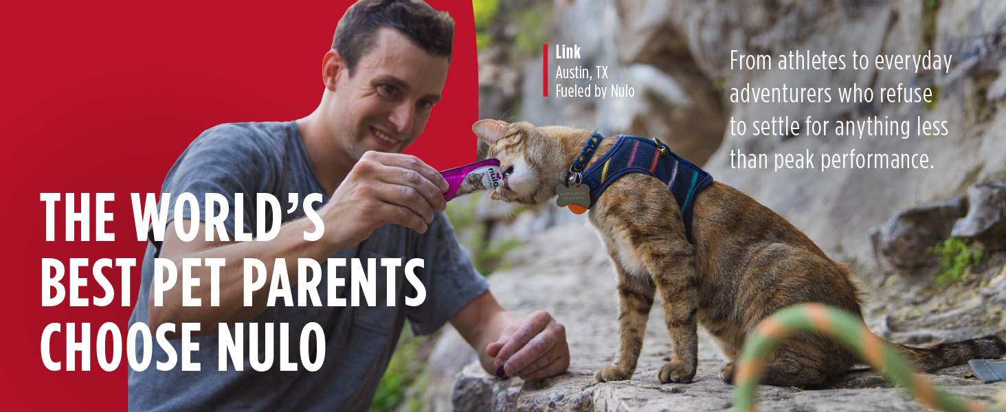 Image of man feeding cat with text reading the worlds best pet parents choose nulo.