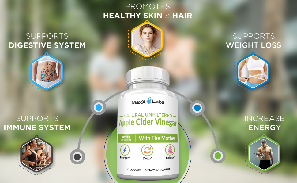 Raw Apple Cider Vinegar Capsules With Mother, Energy Booster, Non-GMO Supplements