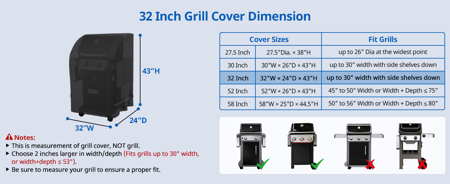 32 inch grill cover size