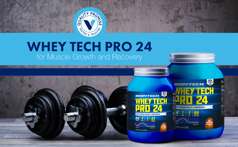 BodyTech Whey Tech Pro 24 Protein Powder with BCAA's to Fuel Muscle Growth Recovery After Workouts