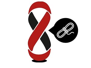 Stylized logo design featuring an intertwined red and black ribbon forming a figure-eight shape, with a black circular emblem containing a symbol.