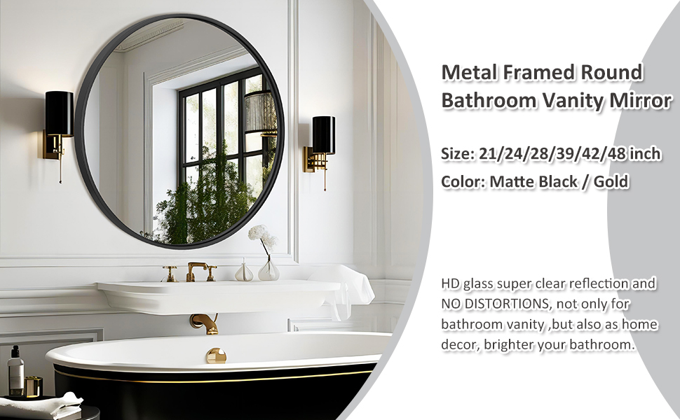 Growsun Round Mirror, Black Bathroom Mirror for Wall