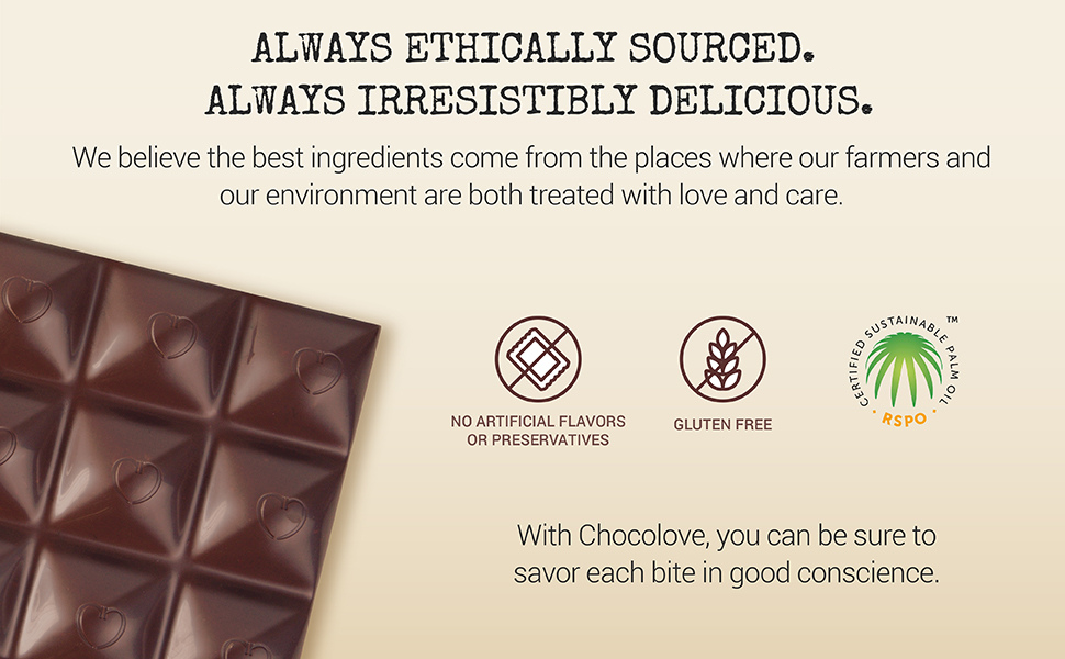 ethically sourced, Rainforest certified, gluten free, vegan
