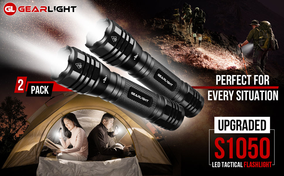 S1050 led tactical flashlight upgraded 2 pack
