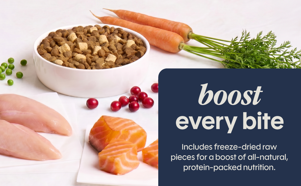 Freeze-dried raw pieces and kibble