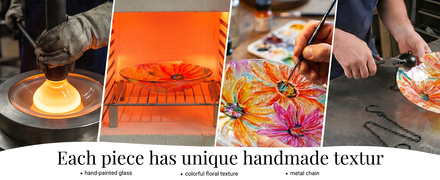 Each piece has unique handmade textur.hand-painted glass