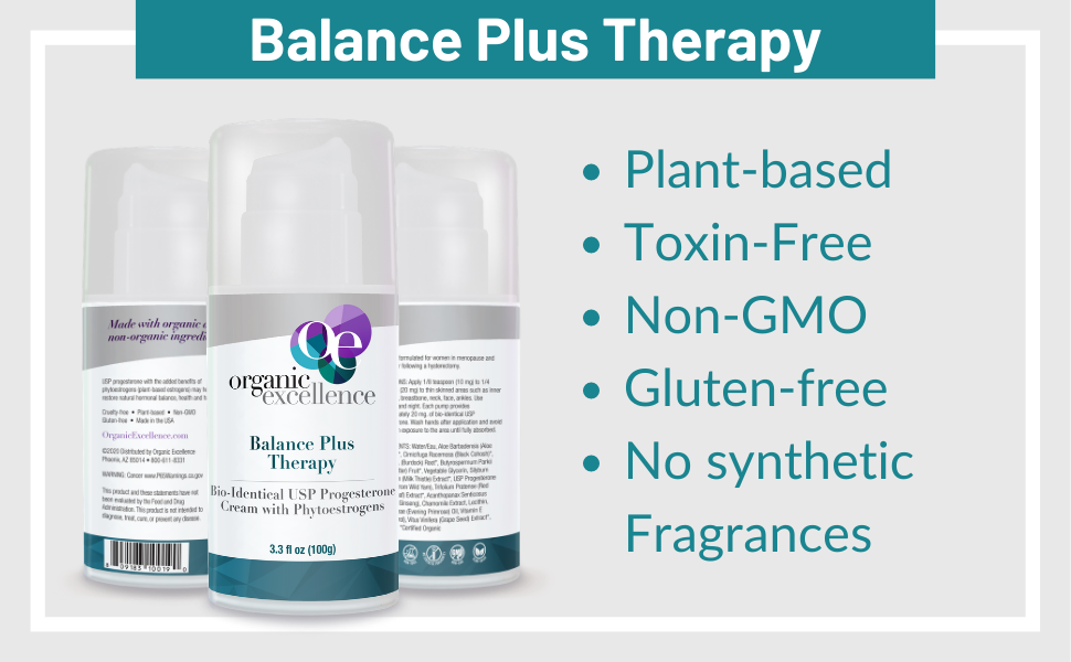 organic excellence balance plus therapy progesterone cream for women plant-based toxin-free non-gmo