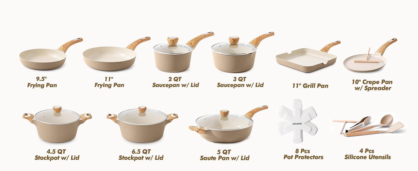 sensarte pots and pans non stick frying pans ceramic cookware