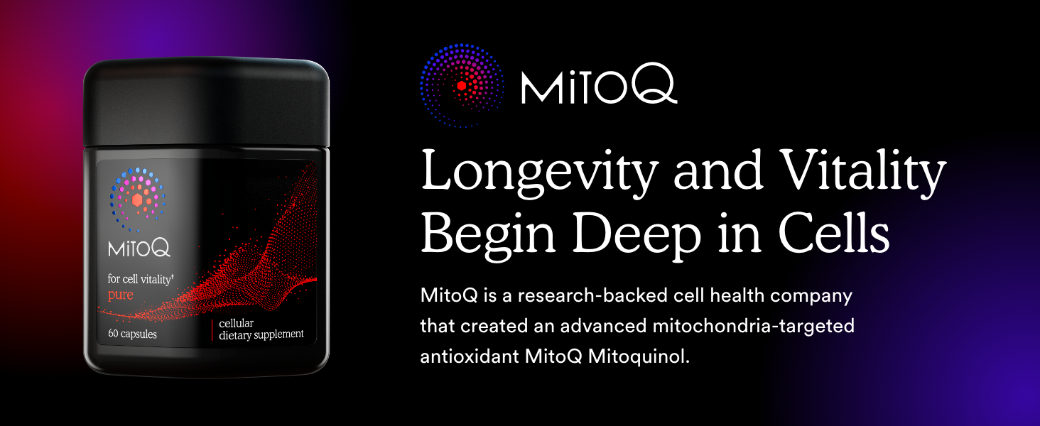 MitoQ Pure bottle - a research-backed, mitochondria-targeted antioxidant.