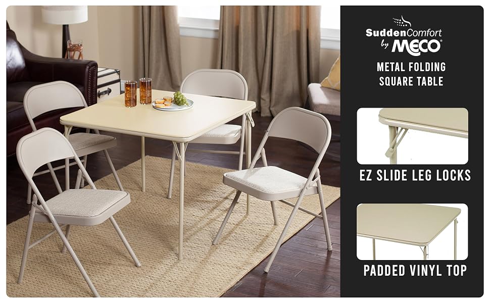 MECO Sudden Comfort 34 x 34 Inch Square Metal Folding Dining Card Table, Buff