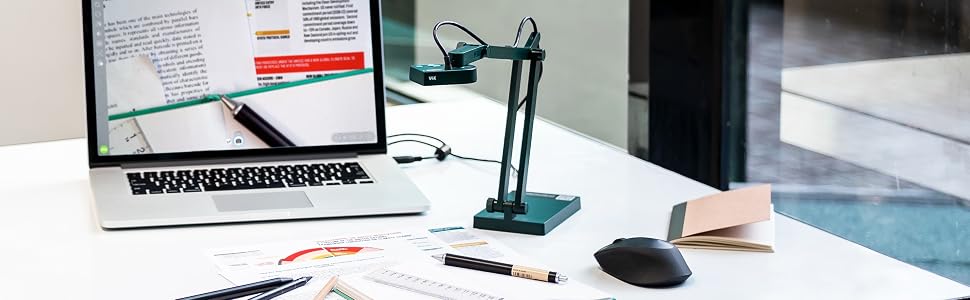 IPEVO V4K Document Camera connected to a laptop via USB