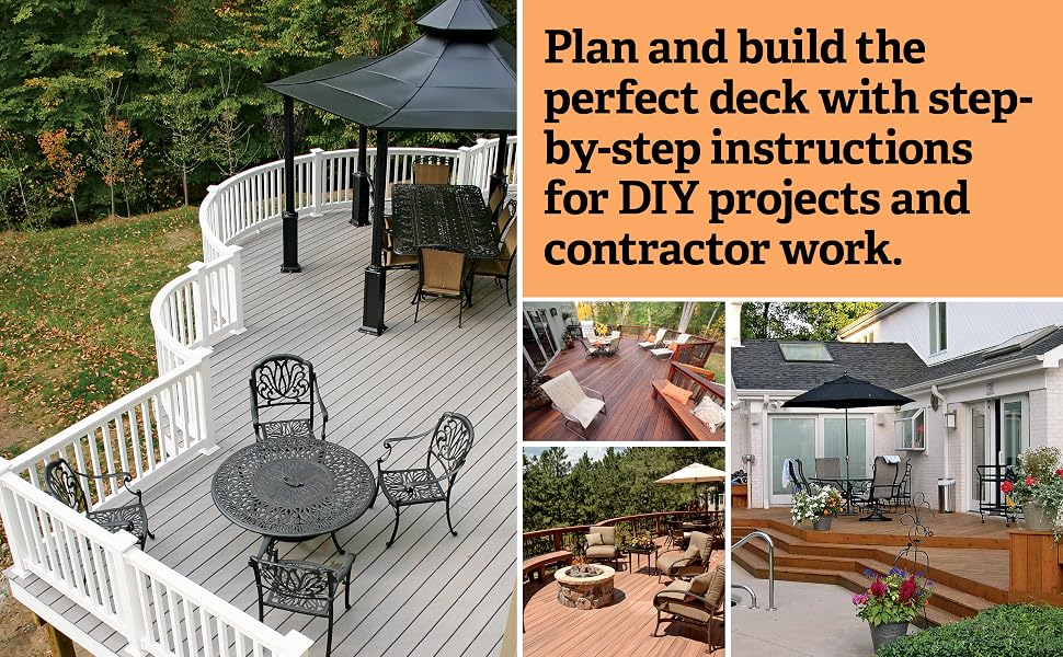 Curved deck with gazebo and iron furniture, photos a deck with fire pit and a multi-level deck.