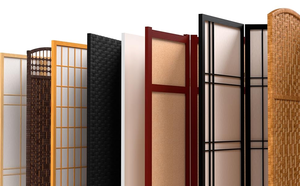 A view of 9 different room dividers from Red Lantern including Canvas, Jute, and Shoji Rice Paper