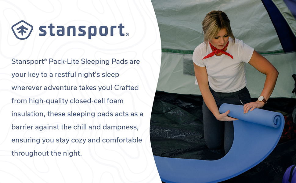 stansport, sleeping pad, roll up straps, closed cell foam, camping essential, backpacking, cushion