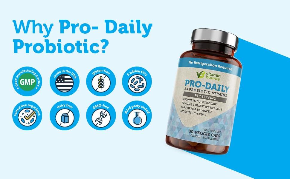 pro-daily probiotic is gmp certified, made in usa, gluten free, dairy free, third party tested