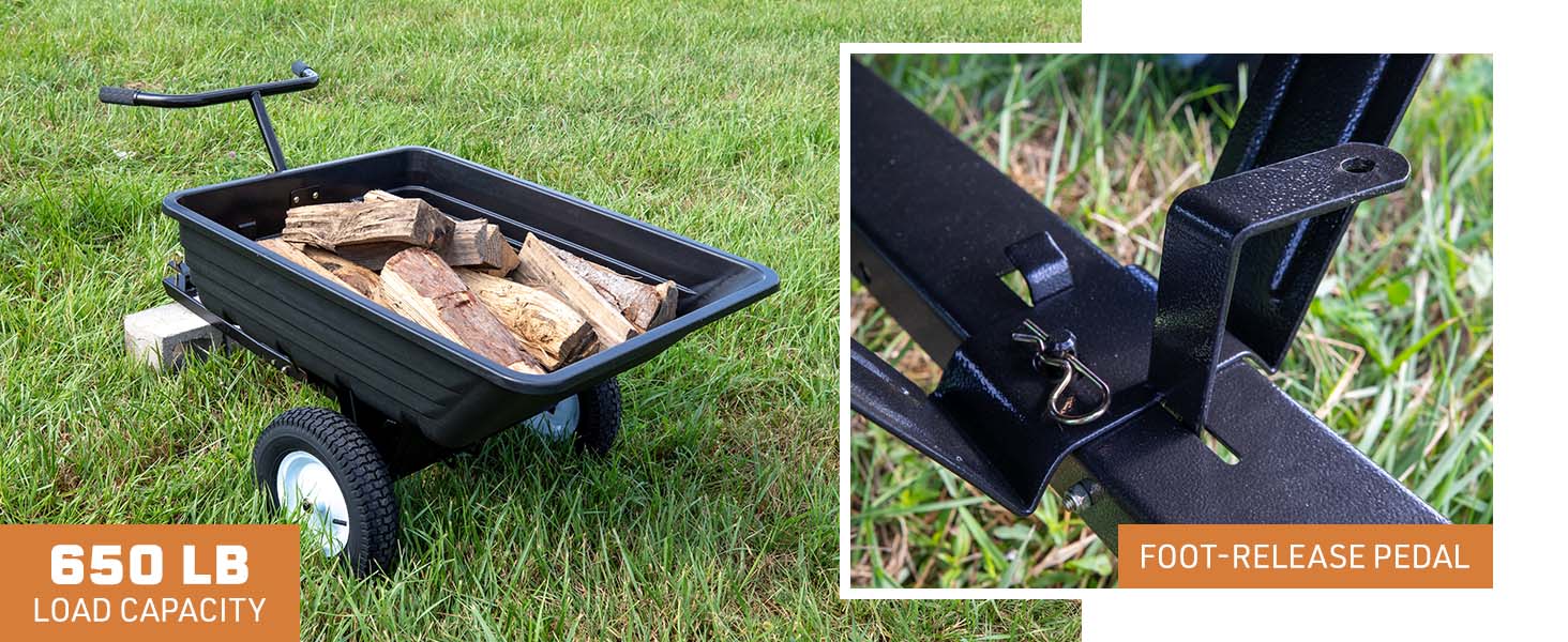 lawn tractor cart, wagon, wheel barrow, tractor dump cart