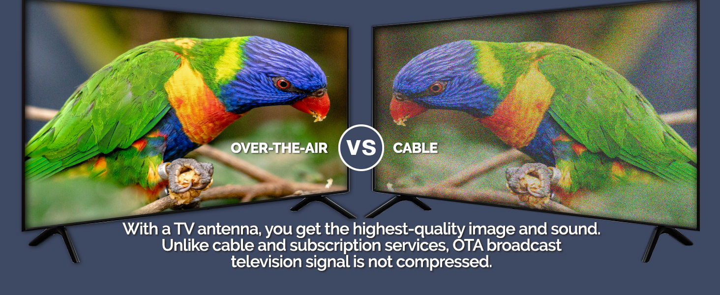 Crystal-clear TV in HD with a digital TV antenna is uncompressed - cable TV signal is compressed