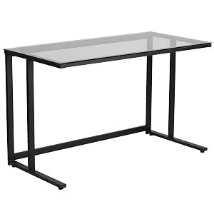 desk, glass desk, metal frame desk