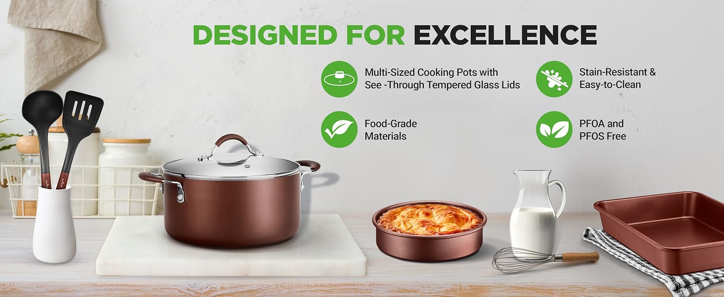 Cooking tips with NutriChef non-stick pans, preheating, heat-resistant tools, and soft sponges