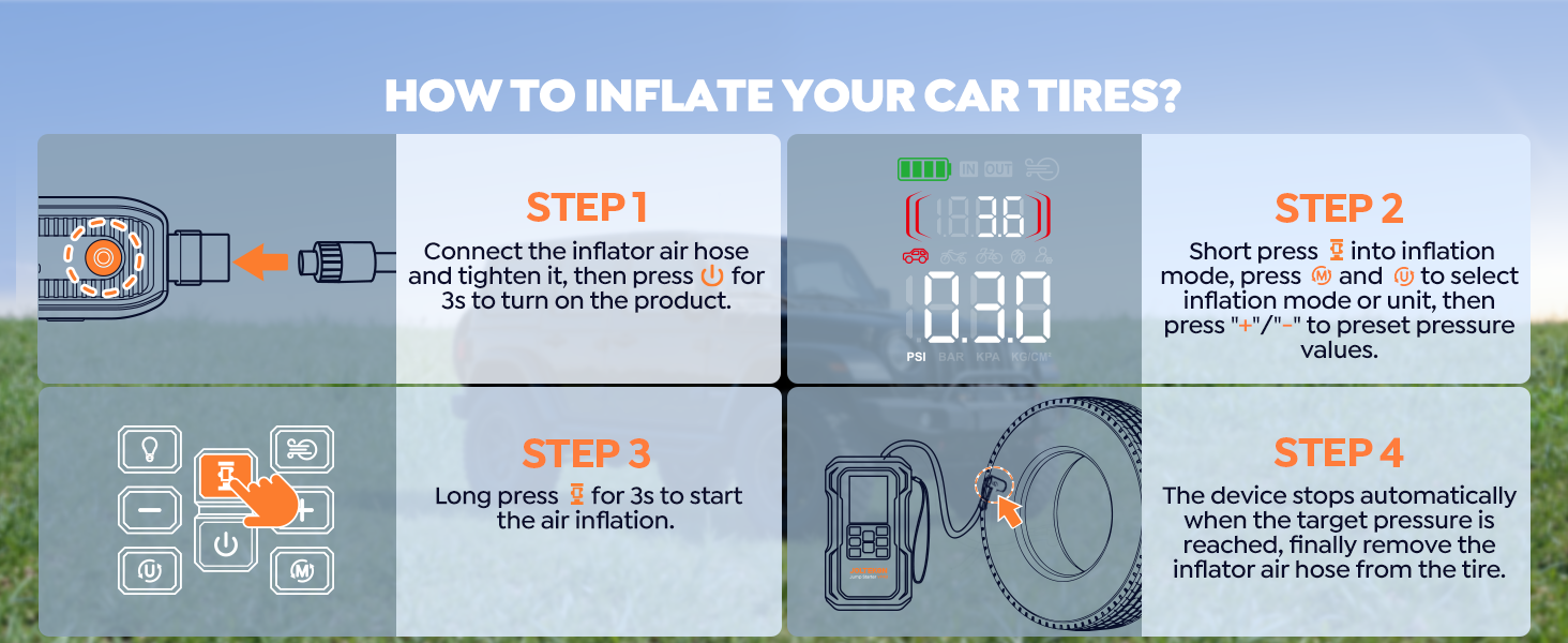 tire inflator and battery jumper