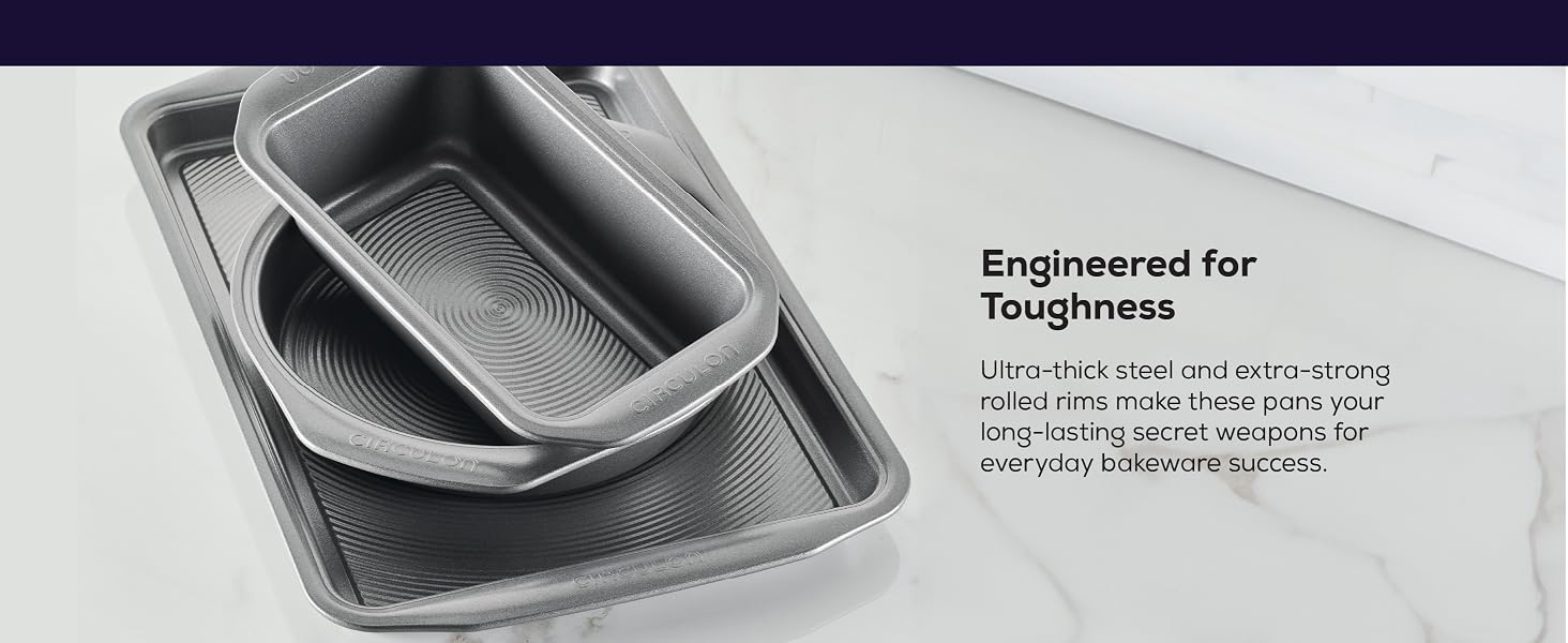 Circulon stacked bakeware engineered for toughness