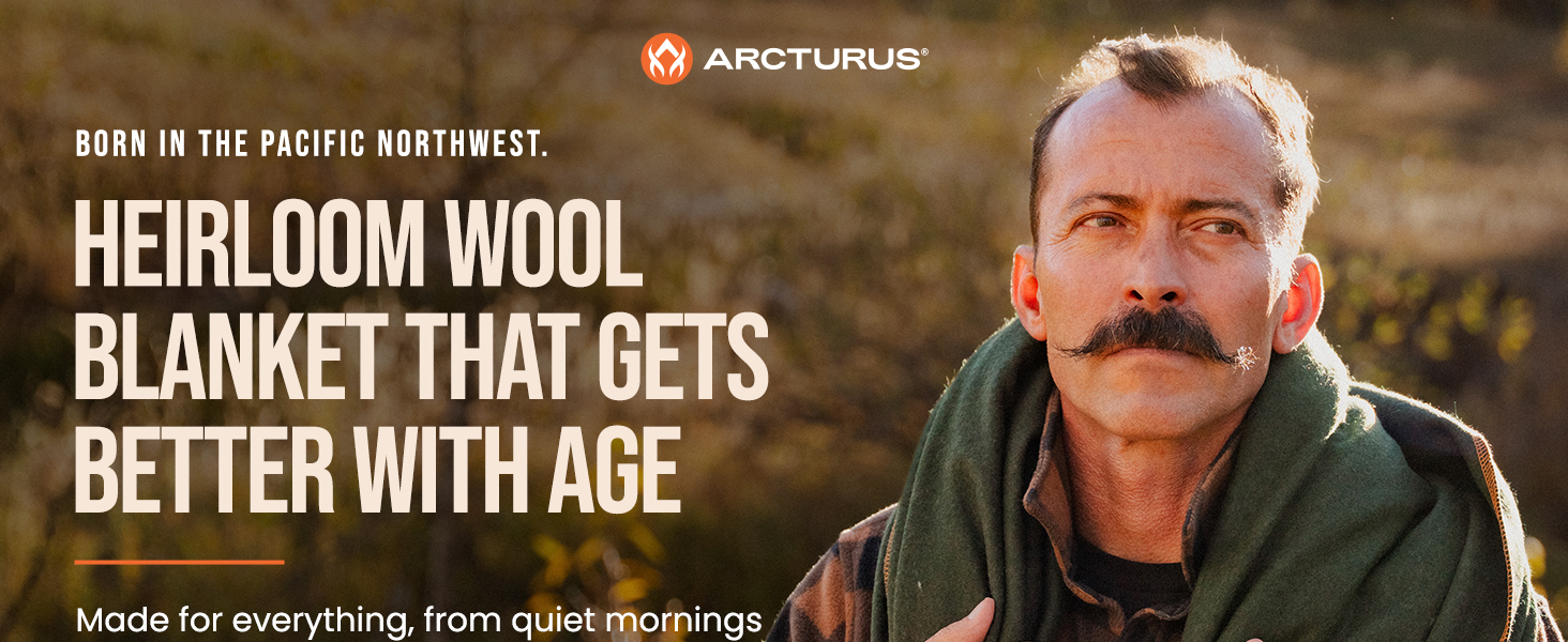 Moustache man wrapped in an Arcturus heirloom wool blanket