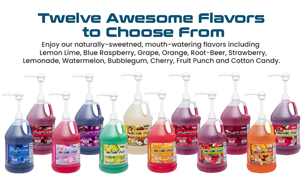 Pure Cane Sugar Sno-Cone Syrup Four One-Gallons with Pump Choose the Flavor