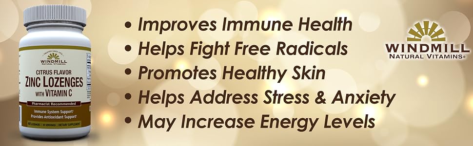 windmill vitamin zinc with vitamin c lozenges zinc lozenges citrus flavor zinc improve immune health