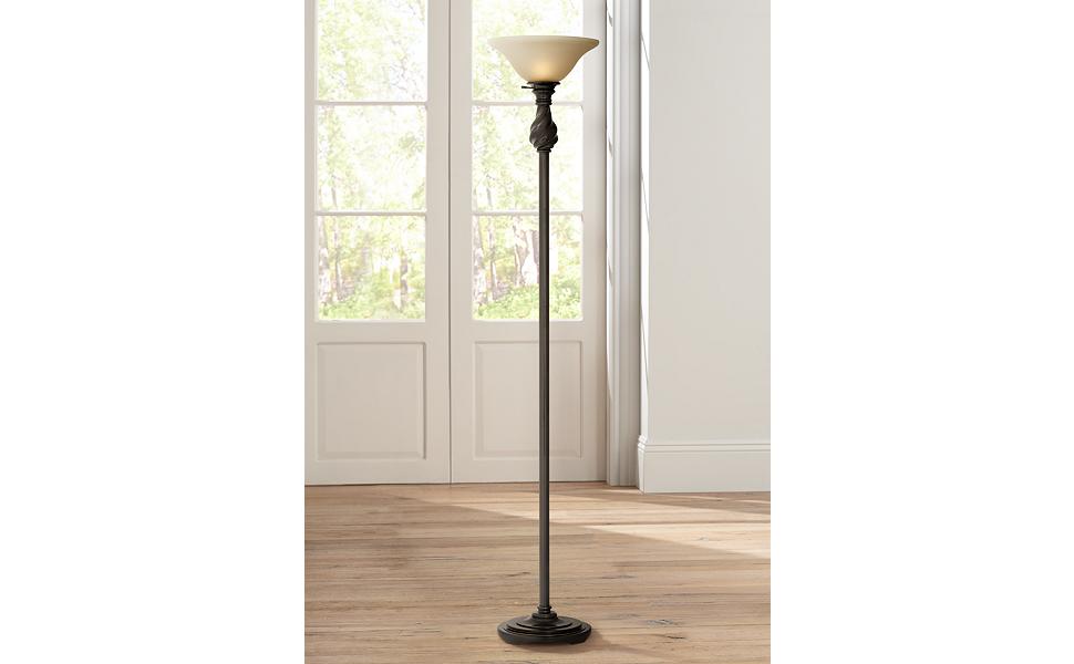 Regency Hill Restoration Bronze 70&amp;#34; Amber Glass Torchiere Floor Lamp