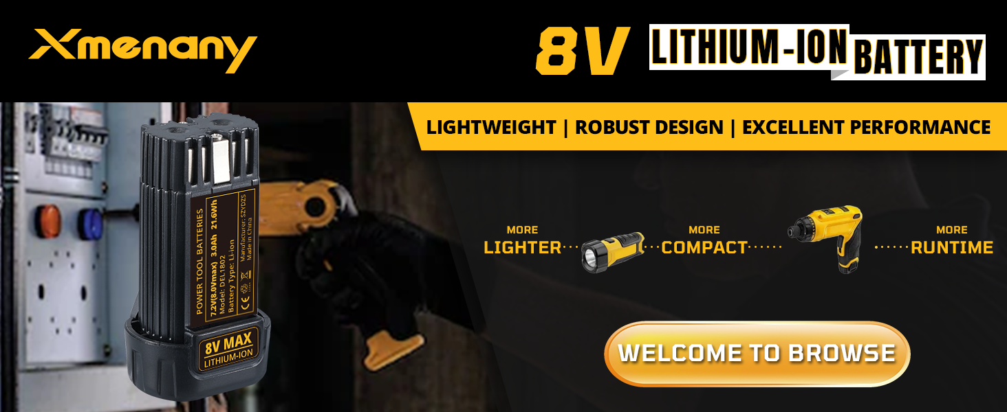 replacement for dewalt 8V battery