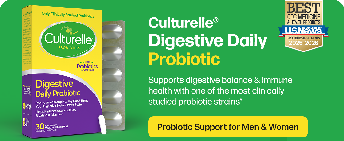Culturelle Daily Probiotics For Digestive Health + Prebiotics for Women Men Gas Diarrhea