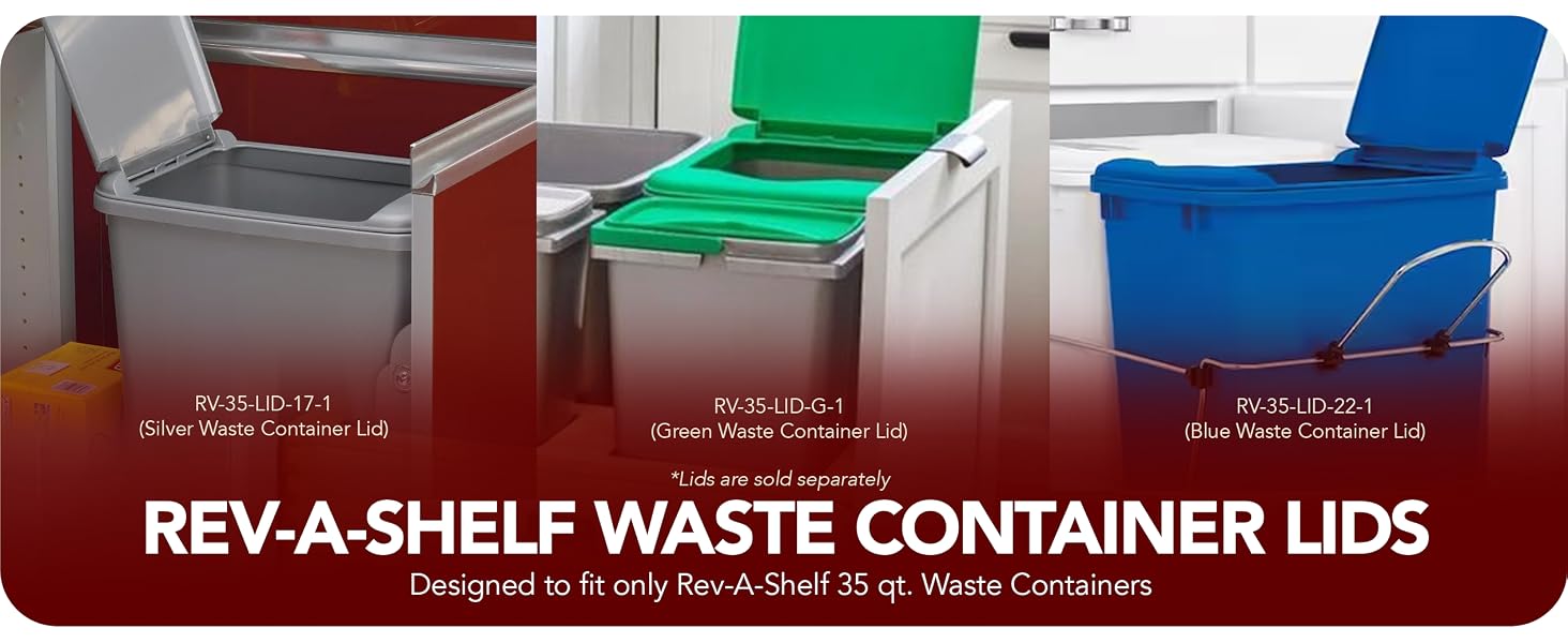 Different tiers of Waste Container. Text reads:Waste Container Lids
