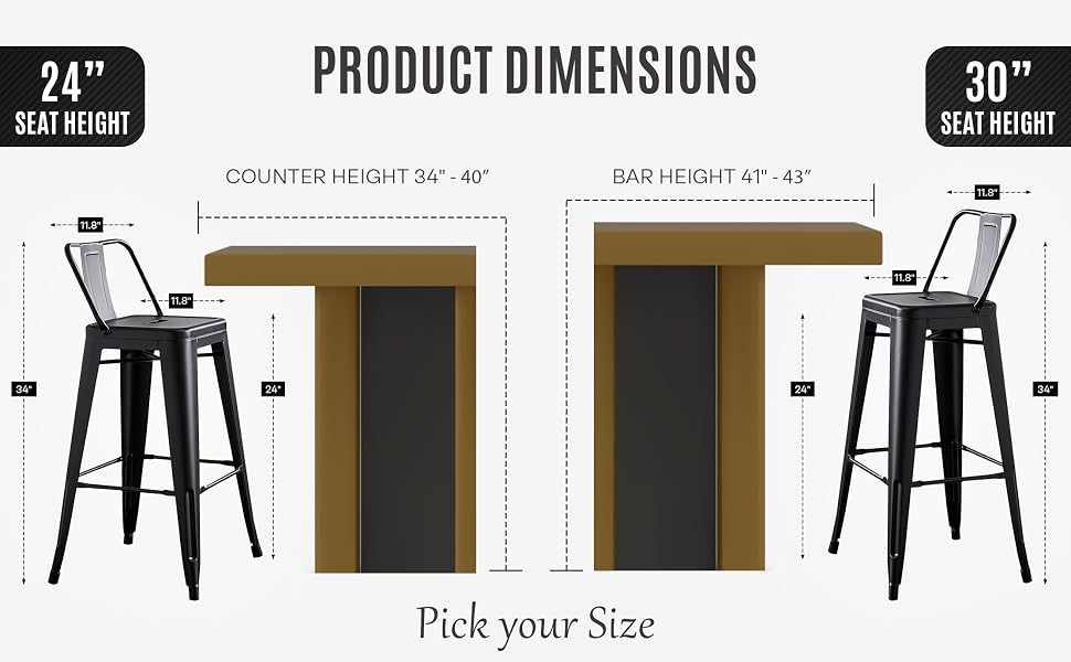 24" 30" bar height home counter pick your size