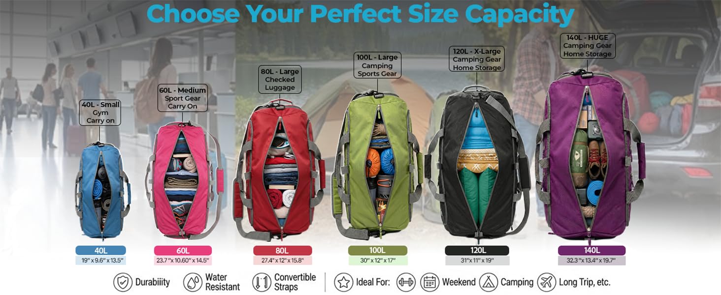Duffle bag size selection