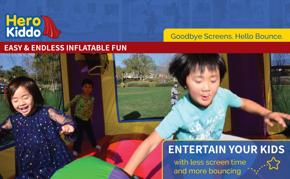 Hero Kiddo Easy &amp; Endless Inflatable Fun. Entertain Your Kids with less screen time &amp; more bouncing